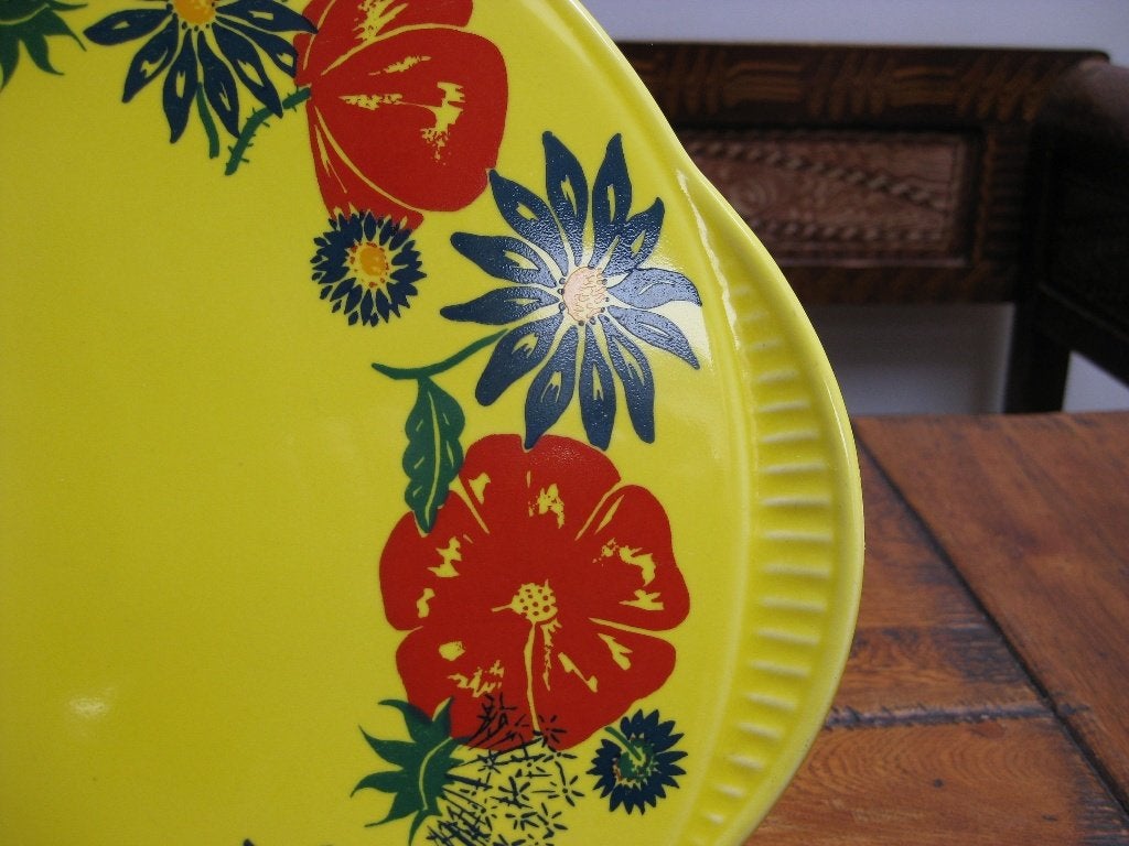 Kleurrijke vintage taartschotel , staffel stoneware Germany, Antiek en Kunst, Ophalen of Verzenden