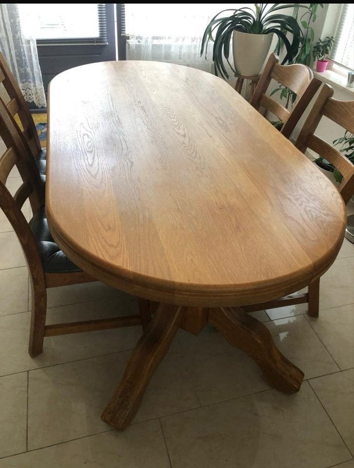 Ovale eettafel van eikenhout met 6 stoelen, Huis en Inrichting, Tafels | Eettafels, Ophalen, Gebruikt, 100 tot 150 cm, Eikenhout
