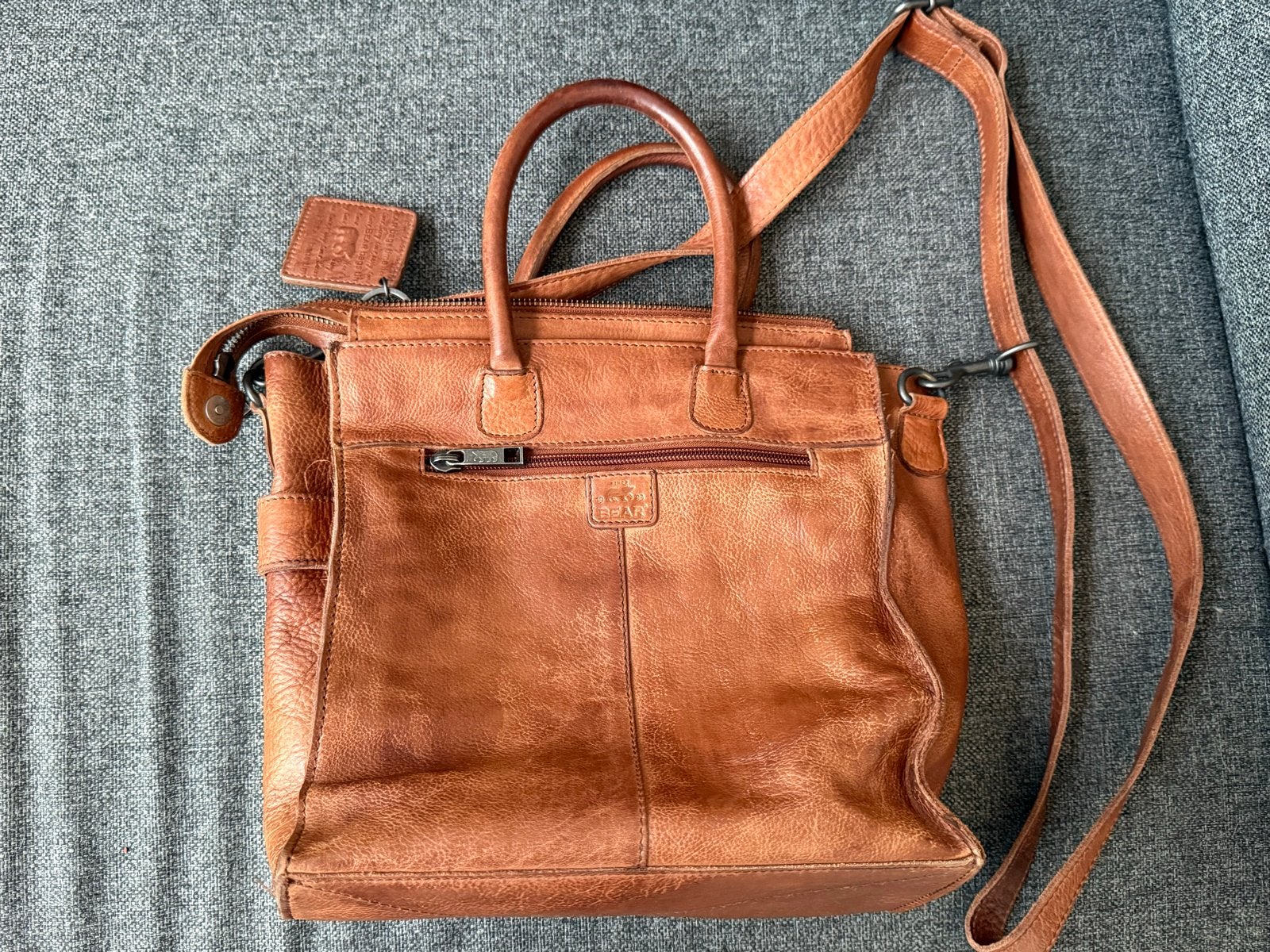 The Bear Collection leren damestas met draagriem, Ophalen of Verzenden, Gebruikt, Bruin, Handtas