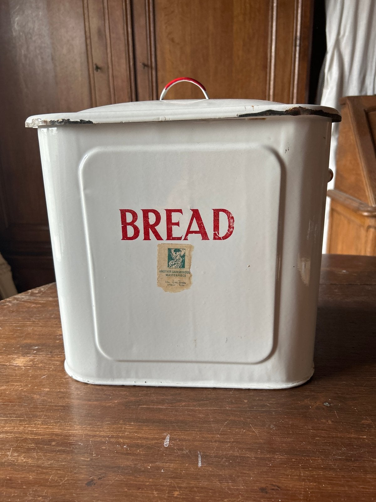 Vintage Broodtrommel Emaille Wit met Rood Opschrift, Ophalen of Verzenden