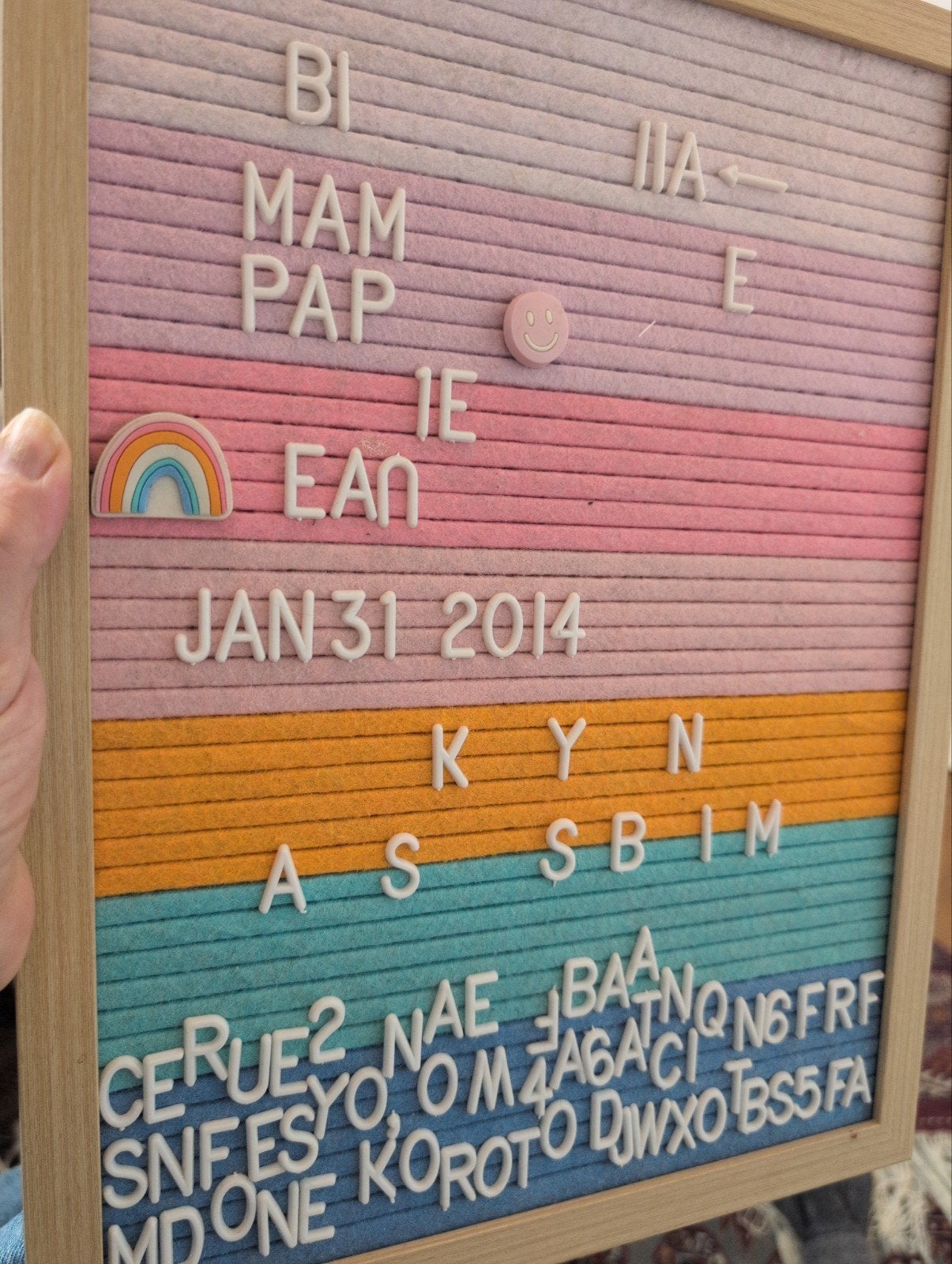 Kleurrijk Vilt Letterbord met Houten Frame, Ophalen, Hout, Meerkleurig, Zo goed als nieuw