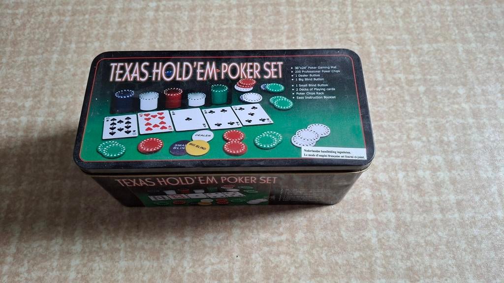 Texas Hold'em Poker Set in Blikken Doos, Hobby en Vrije tijd, Gezelschapsspellen | Overige, Vijf spelers of meer, Ophalen of Verzenden