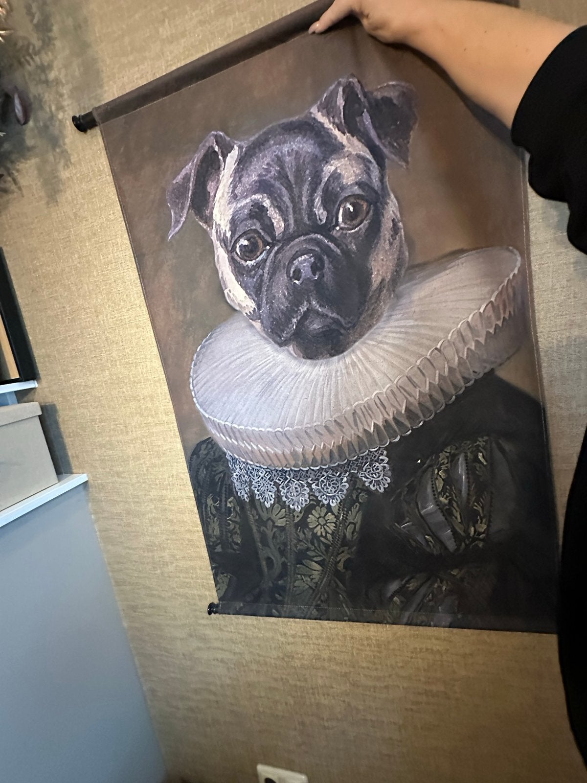 Wanddoek Mopshond Bulldog - Intratuin, Ophalen of Verzenden, Zo goed als nieuw, Met ophangsysteem, Wandkleed