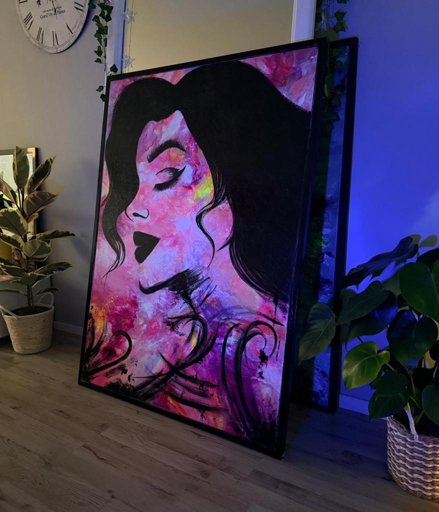 Abstract uv/glitter paint 140x100cm Modern houten schilderij, Ophalen of Verzenden