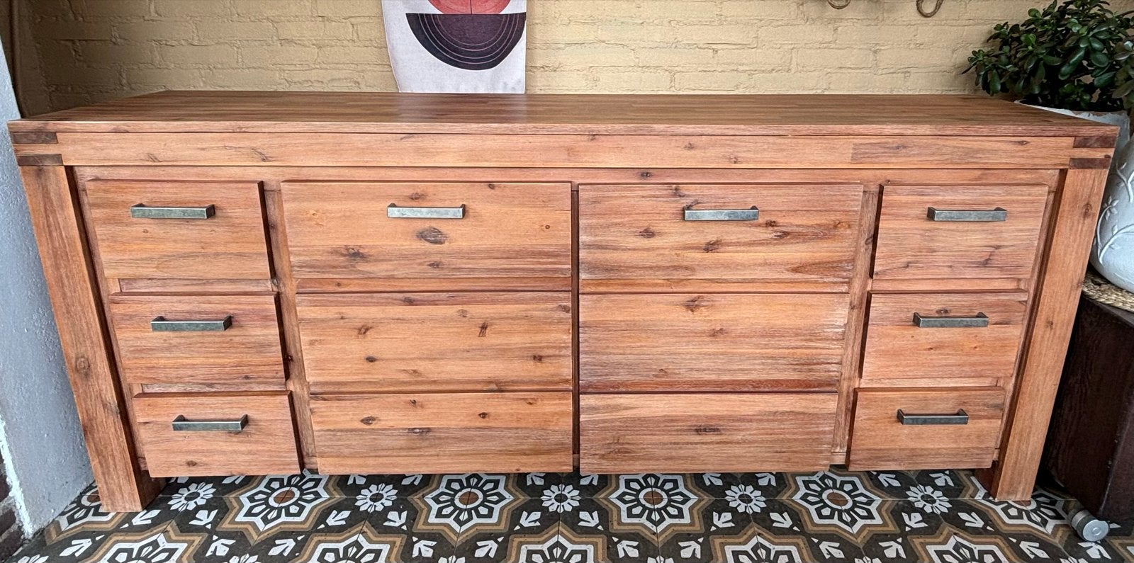 Acacia massief houten dressoir met lades en deuren, Ophalen, 150 tot 200 cm, Zo goed als nieuw, 25 tot 50 cm