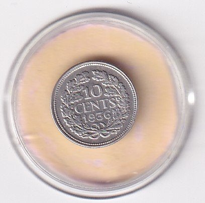 10 Cent 1936 met randtikje, Postzegels en Munten, Munten | Nederland, Verzenden, Zilver, 10 cent, Koningin Wilhelmina