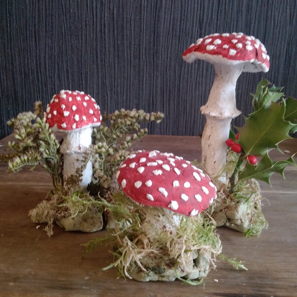 Prachtige set van 3 grote botanische paddenstoelen, Antiek en Kunst, Verzenden