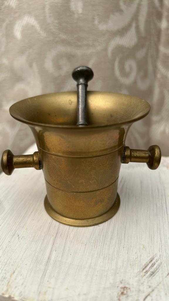 Vintage koperen vijzel 6,5 cm met stamper 9 cm, Antiek en Kunst, Ophalen of Verzenden