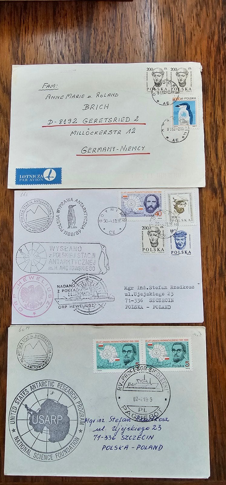 3 enveloppen Polen Antarctica - Gestempeld, Verzenden, Polen