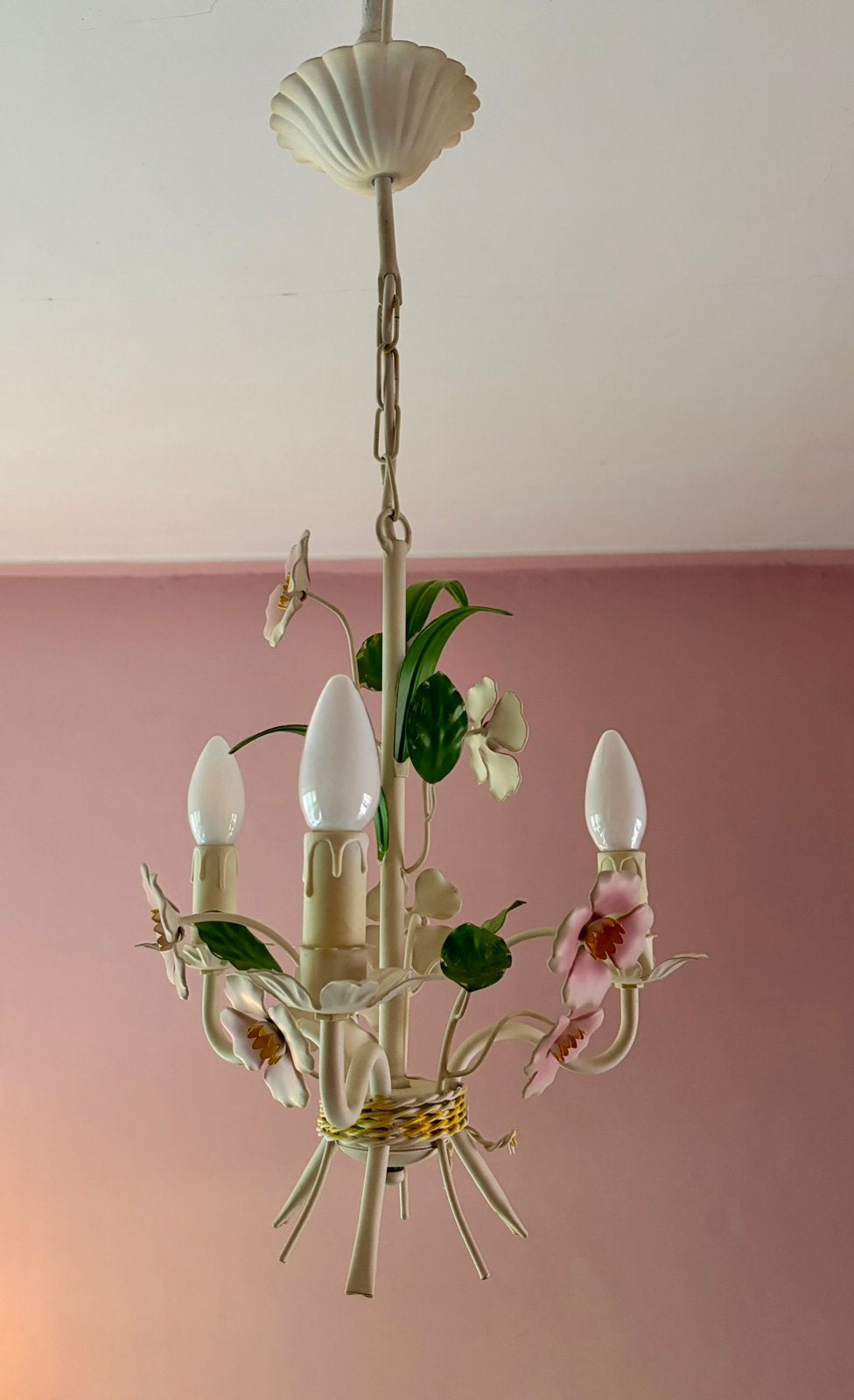 Brocante Franse kroonluchter, Huis en Inrichting, Ophalen of Verzenden, Gebruikt, Metaal, E14 (klein)