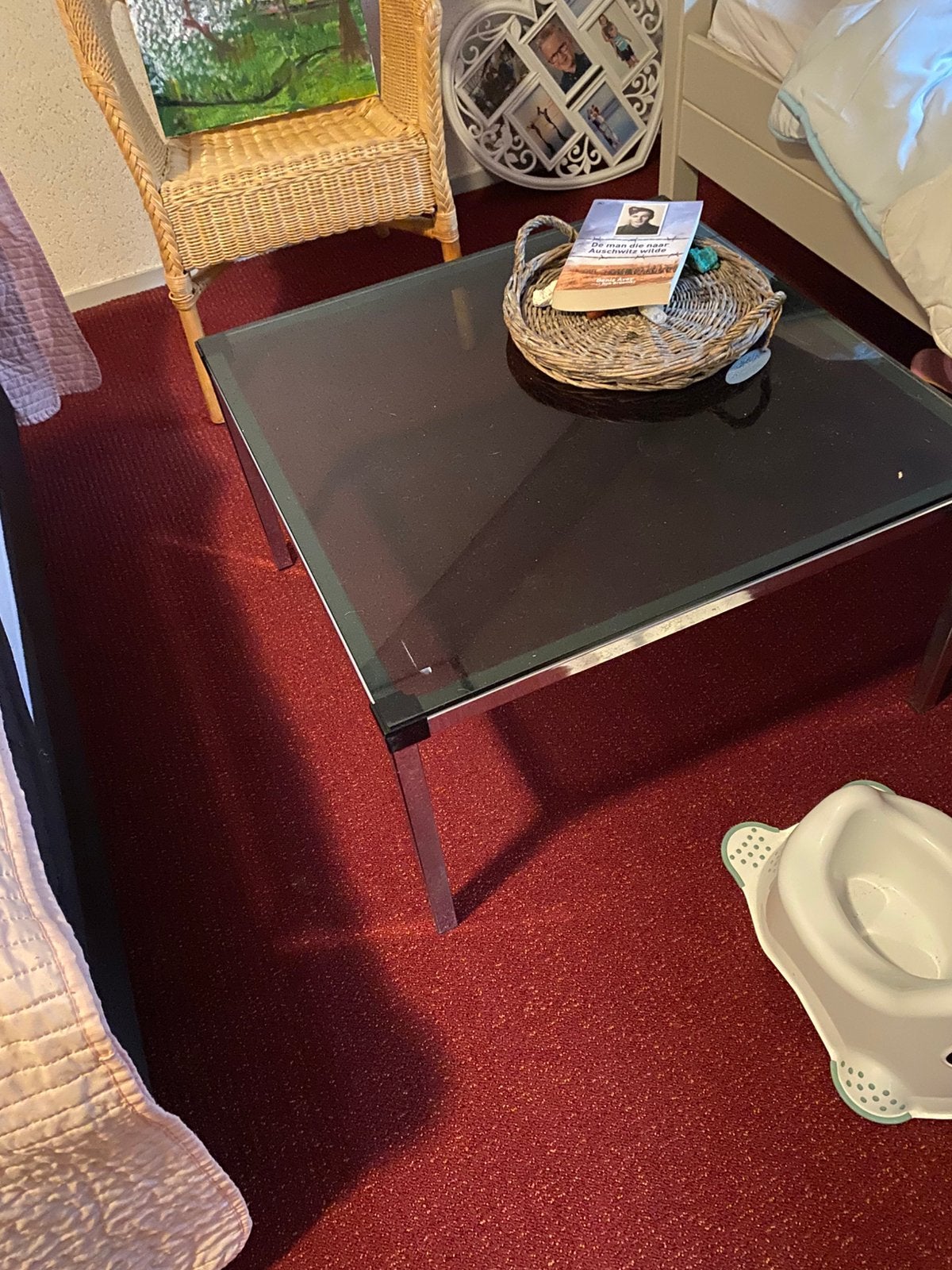 Salontafel met zwart glas gratis aangeboden, Ophalen, 50 tot 100 cm, Vierkant, 50 tot 100 cm