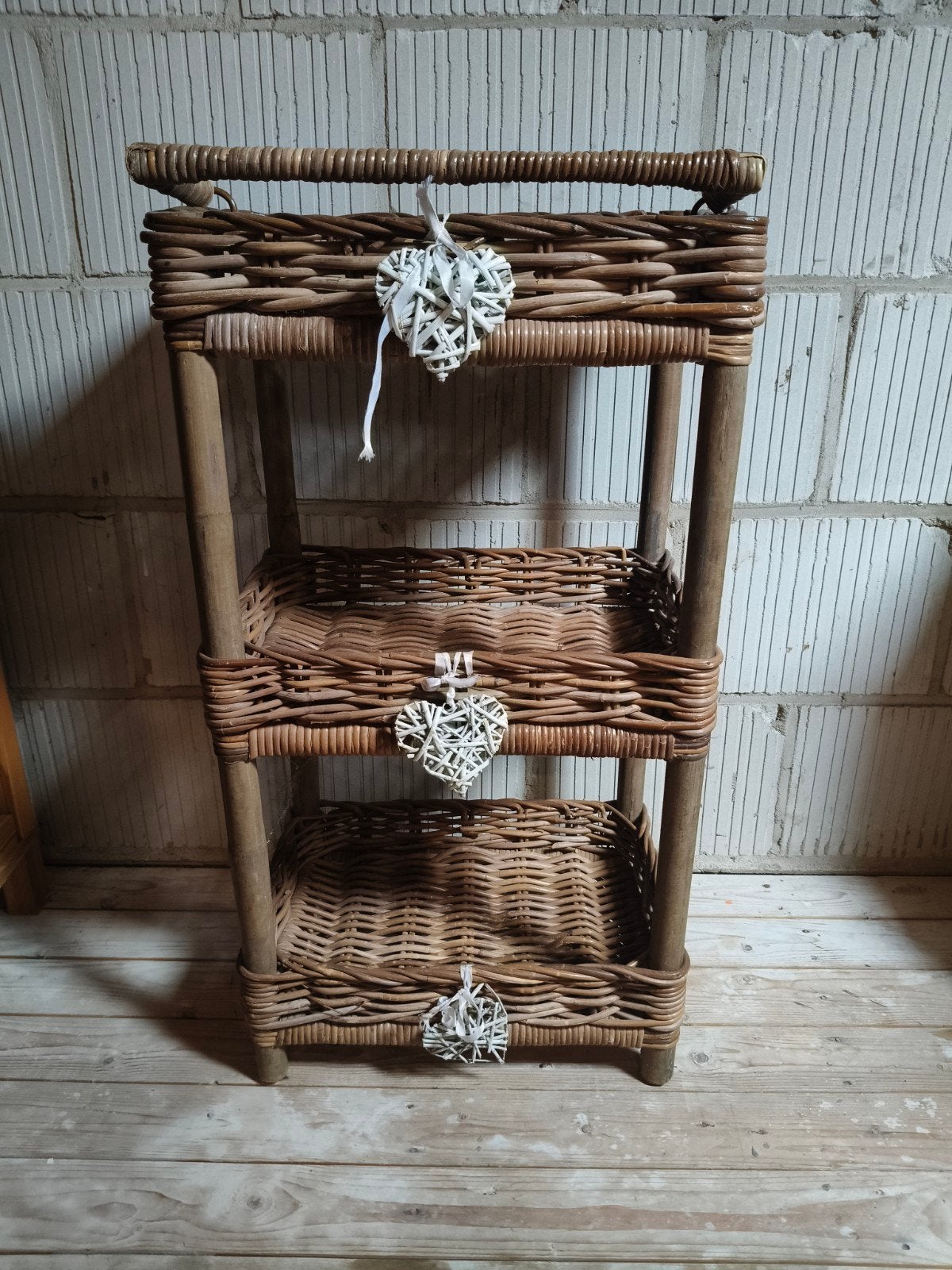 Rotan opbergrek met 3 manden, Ophalen, Gebruikt