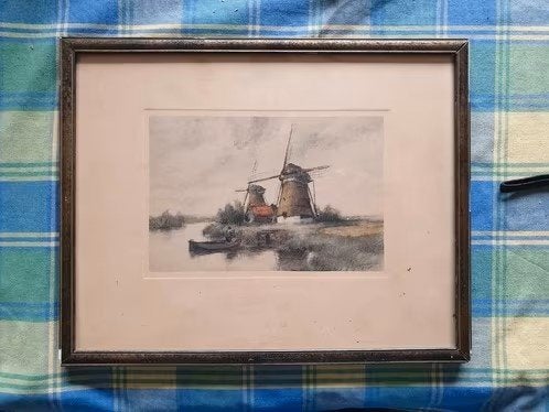 Litho 2 molens in kleur Garjeanne, Antiek en Kunst, Ophalen