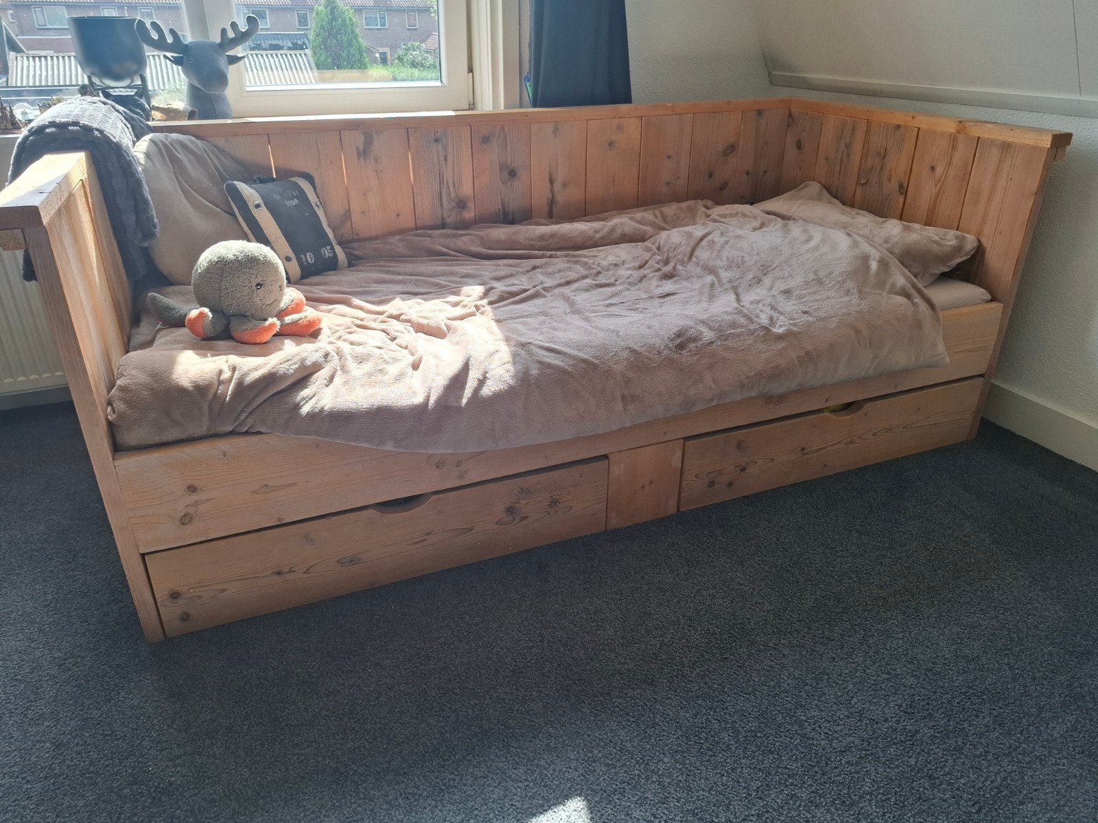 1 persoons steigerhouten bed, Ophalen, 90 cm, Eenpersoons, Steigerhout