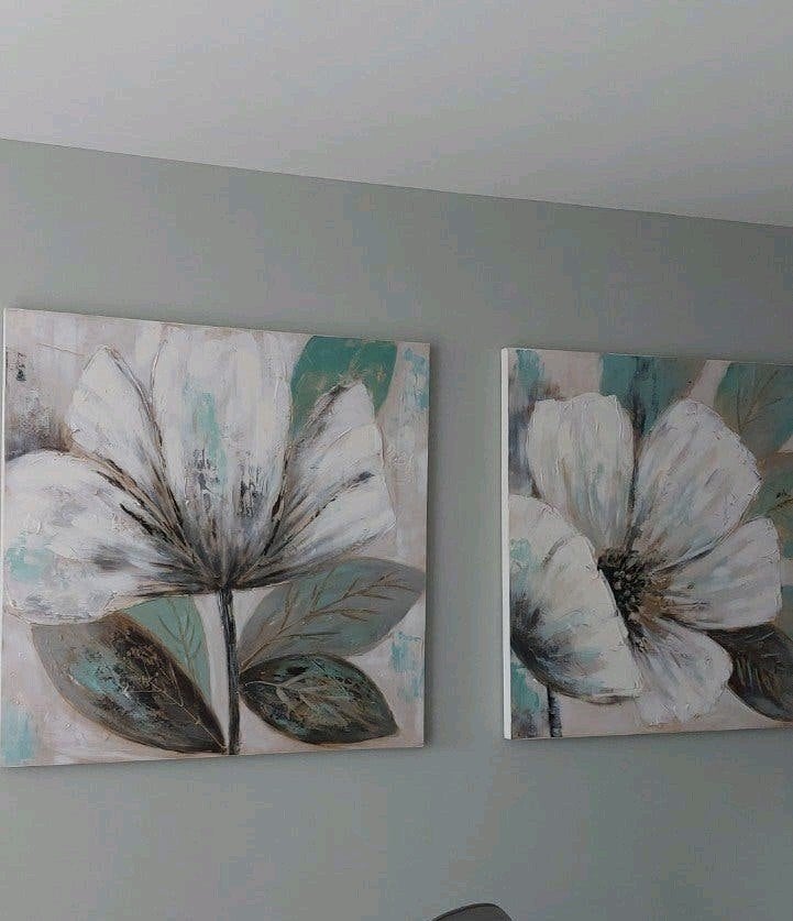 Set van 2 Acryl Schilderijen: Bloemen 1x1m, Ophalen, Papier/karton, Acrylverf, Bloemen