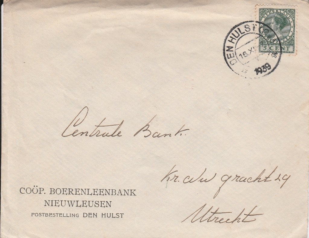NIEUWLEUSEN Den HULST Coop. BoERENLEENBANK, Ophalen of Verzenden, 1920 tot 1940, Gelopen, Overijssel