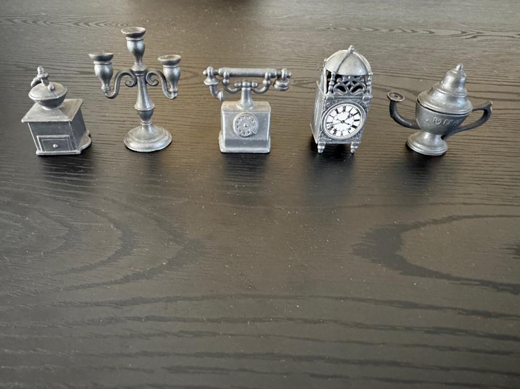 Set van 5 vintage miniaturen / metalen decoratie items, Ophalen of Verzenden
