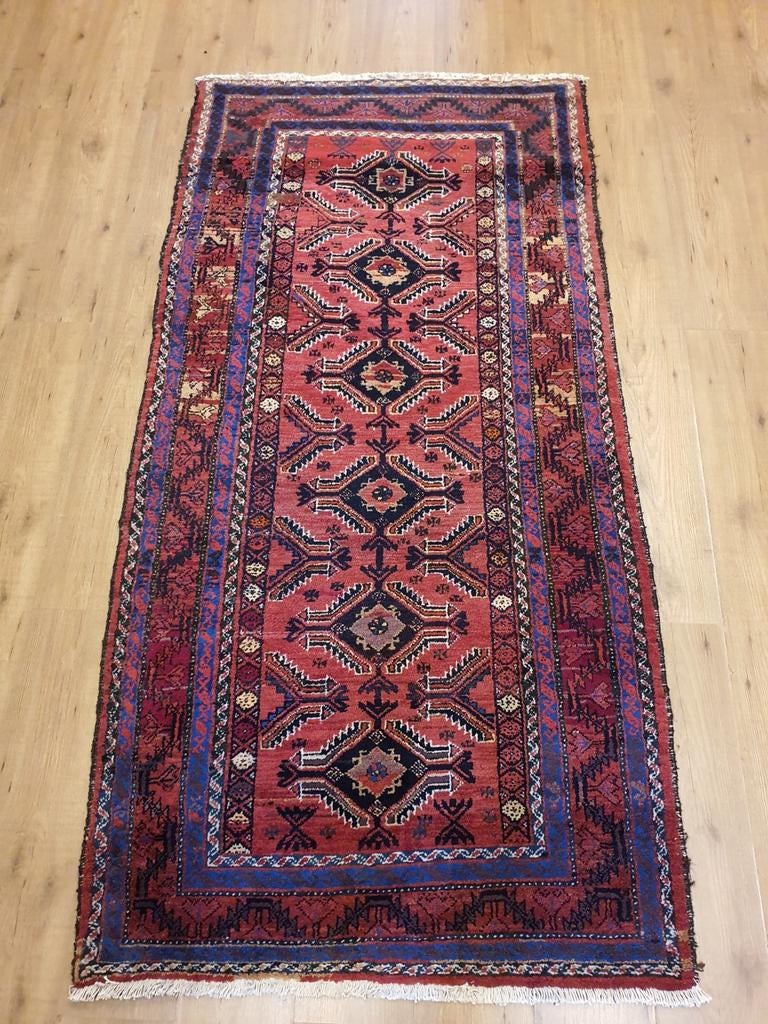 Vintage handgeknoopt perzisch tapijt hamadan 214x104, Info@SlatsAntiek.nl, Tweedehands, 100 tot 150 cm, Crème
