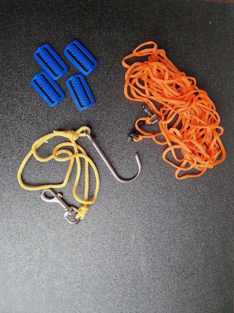 Diverse duikaccessoires: koord, loodstoppers, rifhaak, Watersport en Boten, Ophalen of Verzenden, Gebruikt, Overige typen