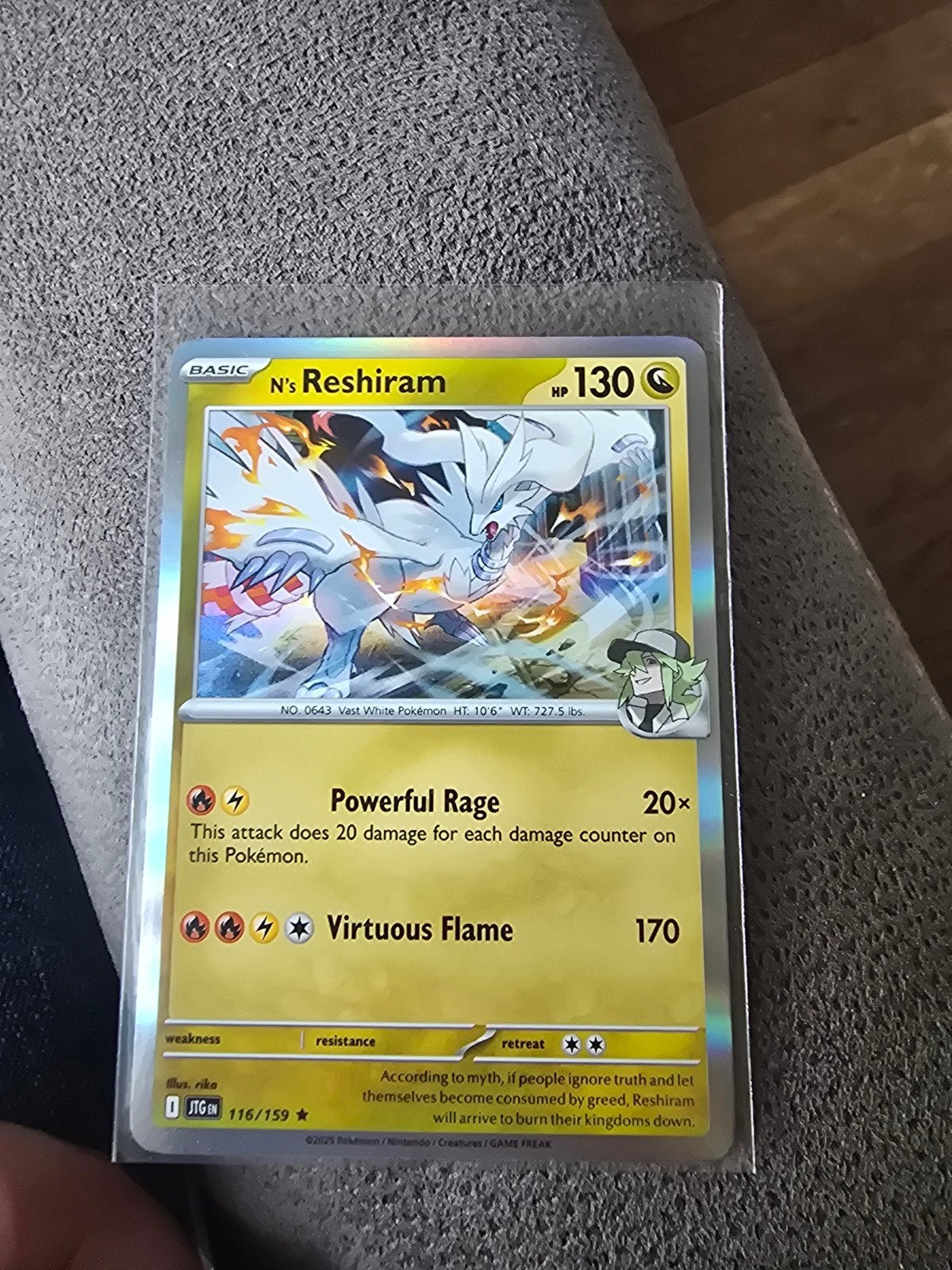 N's Reshiram Pokémon Kaart 116/159 - Zeldzaam Foil, Ophalen of Verzenden, Zo goed als nieuw, Losse kaart, Foil