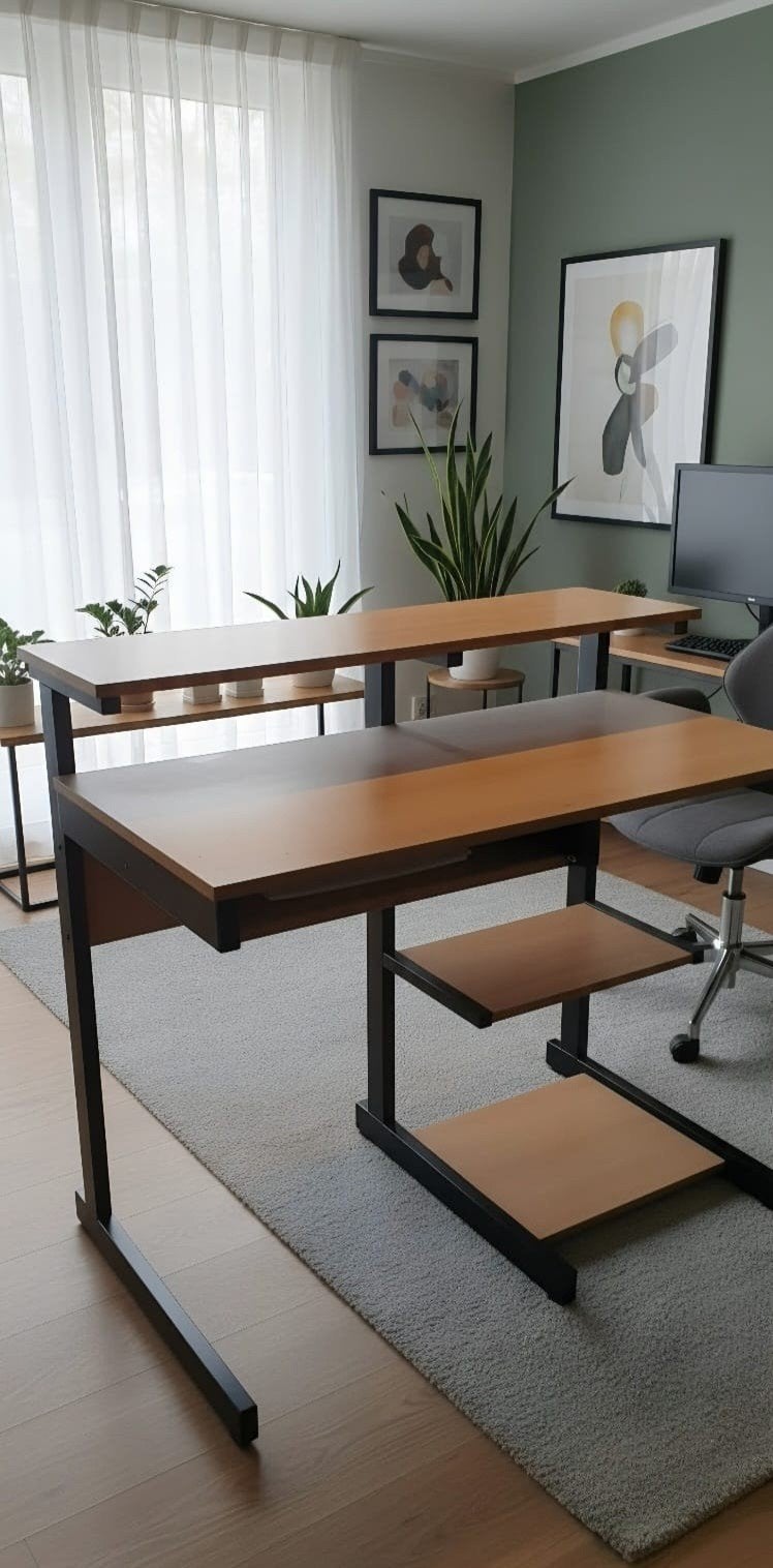Bureau met diverse niveaus en veel opbergmogelijkheden, Ophalen, Zwart, 120 cm, Demontabel
