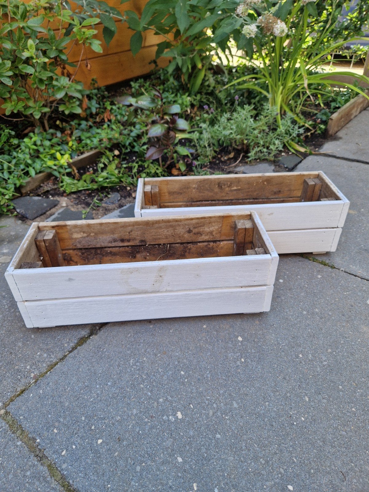 Houten bloembakken met muurbevestiging (2 stuks), Ophalen, Gebruikt, Minder dan 30 cm, Minder dan 60 cm