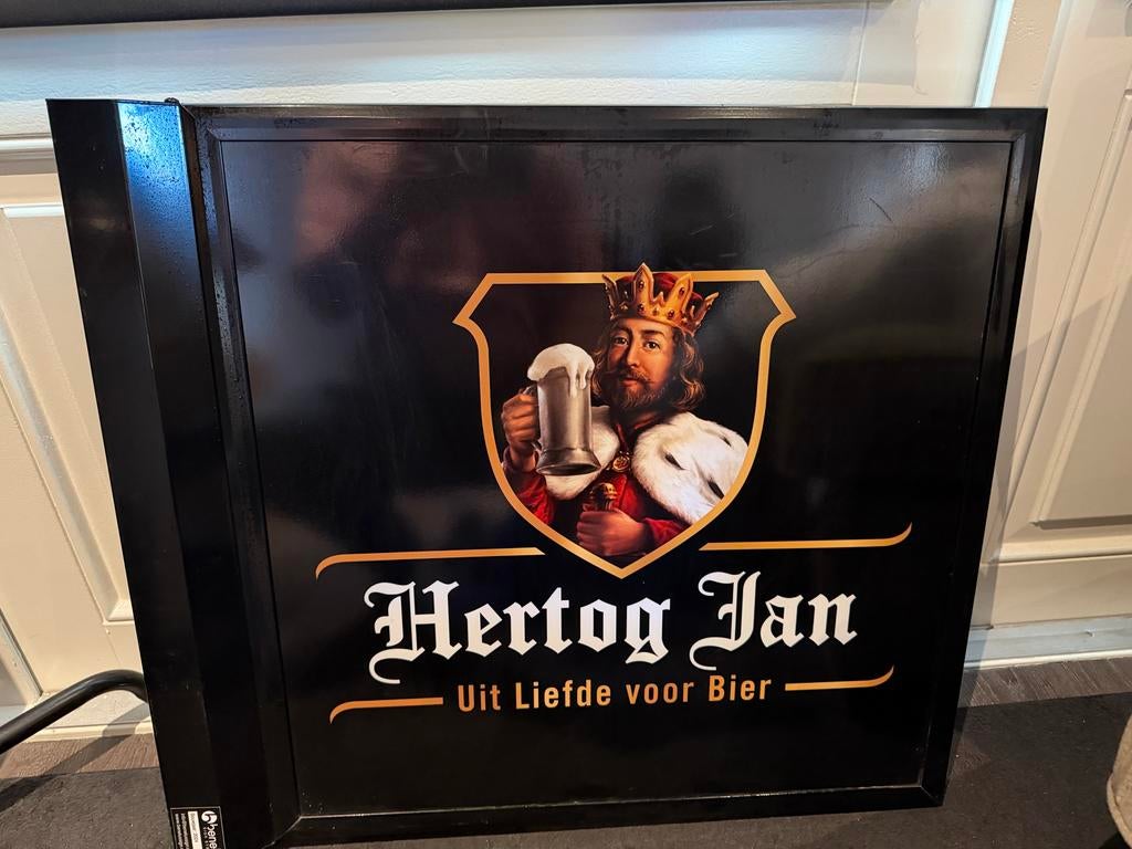 Dubbelzijdige Hertog Jan lichtbak 60x60cm, Verzamelen, Biermerken, Ophalen of Verzenden, Zo goed als nieuw, Reclamebord, Plaat of Schild