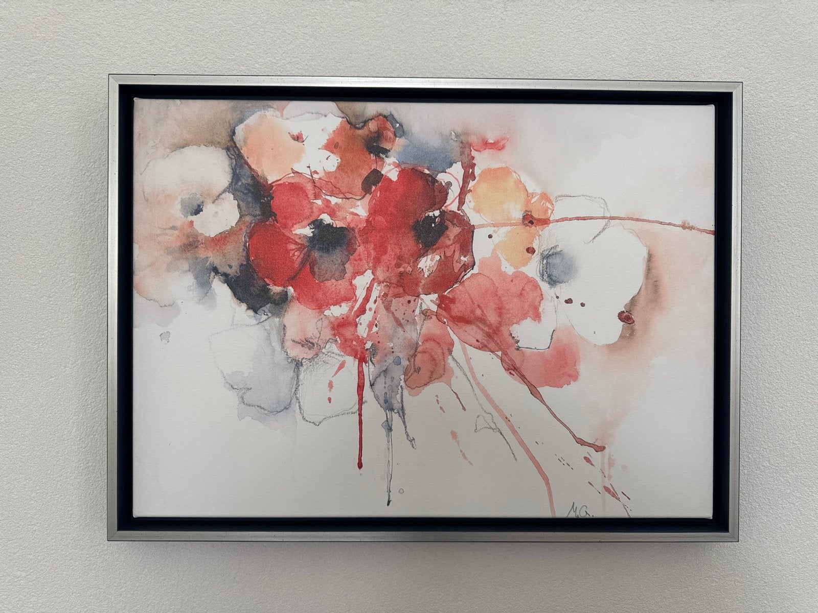 Set van 2 aquarel bloemenschilderijen in lijst, Ophalen