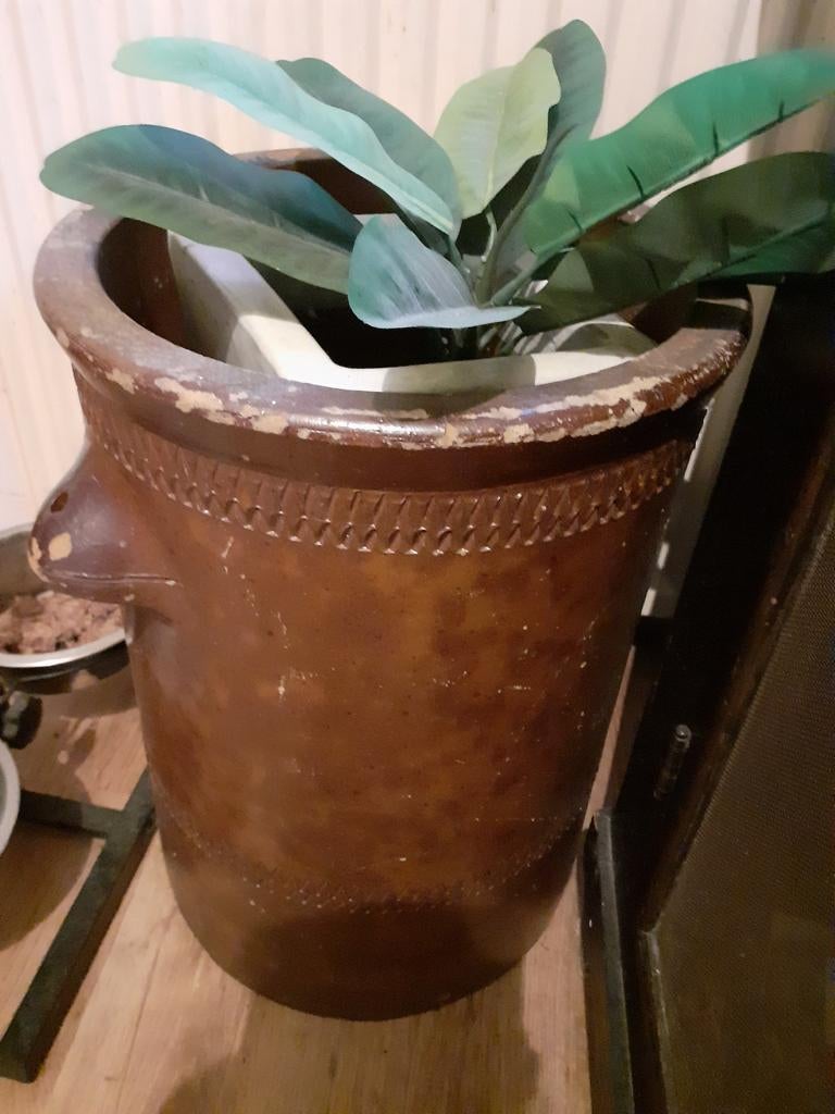Hele grote bruin Franse gres pot met oren, Antiek en Kunst, Curiosa en Brocante, Ophalen of Verzenden