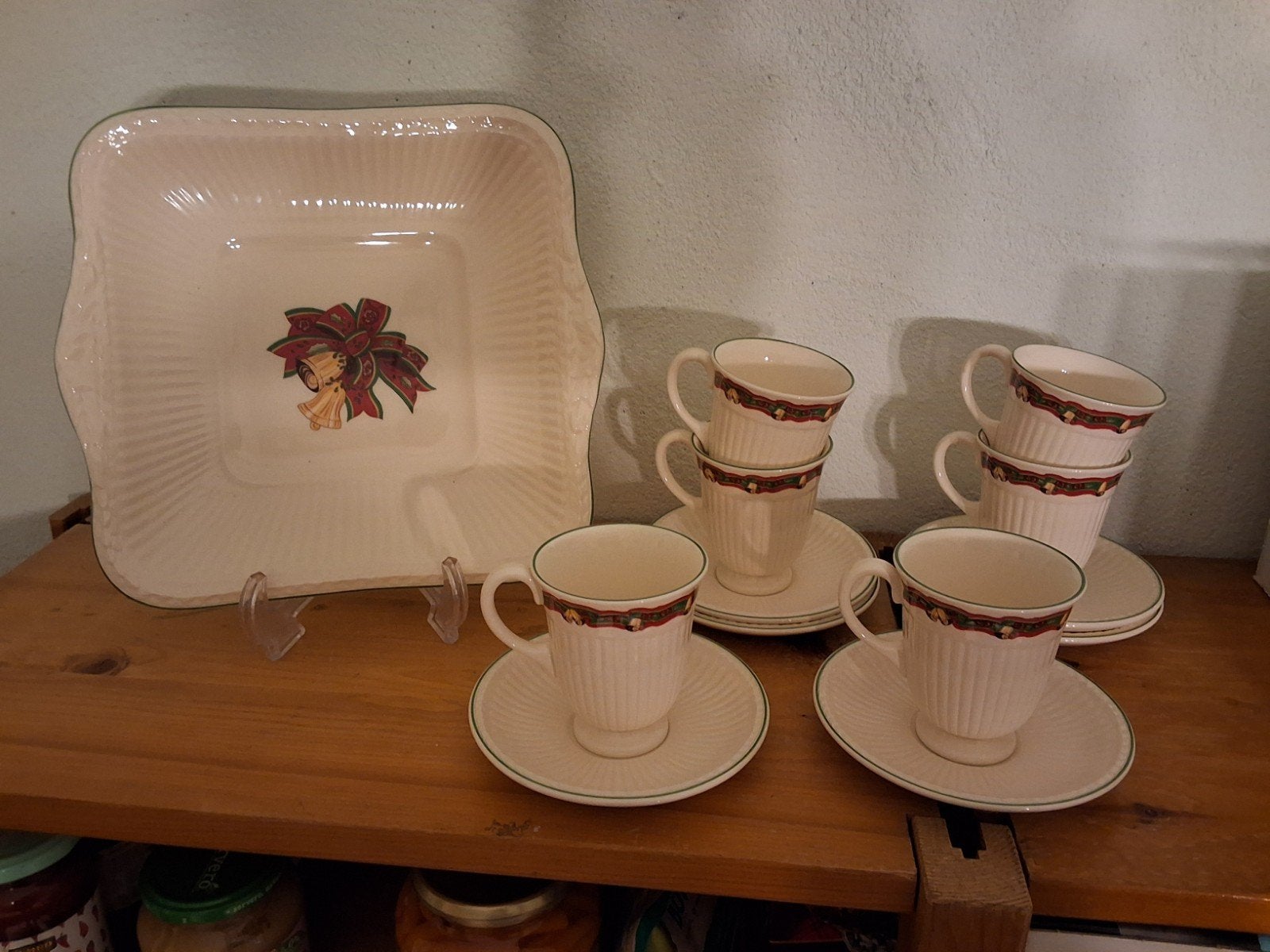 Kerstservies Christmas Time koffiekopjes en schaal kerst, Ophalen of Verzenden