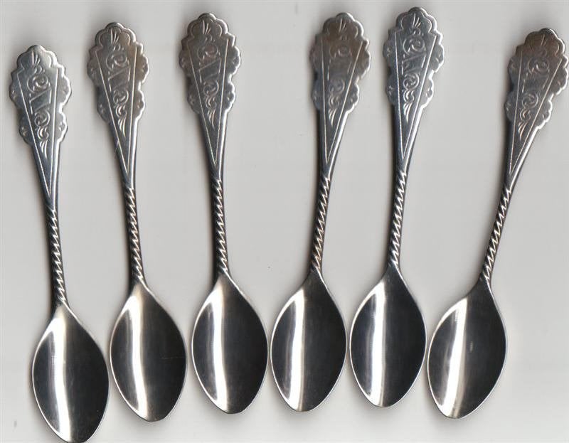 6 Biedermeier lepeltjes Douwe Egberts., Verzamelen, Verzilverd, Ophalen of Verzenden, Zo goed als nieuw, Metaal