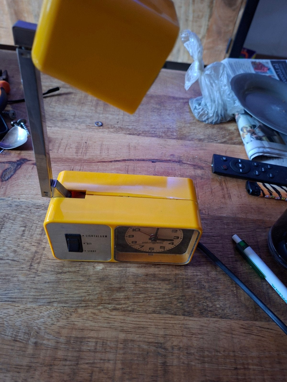 Vintage Gele Wekkerlamp - Jaren '70 Design, Ophalen of Verzenden