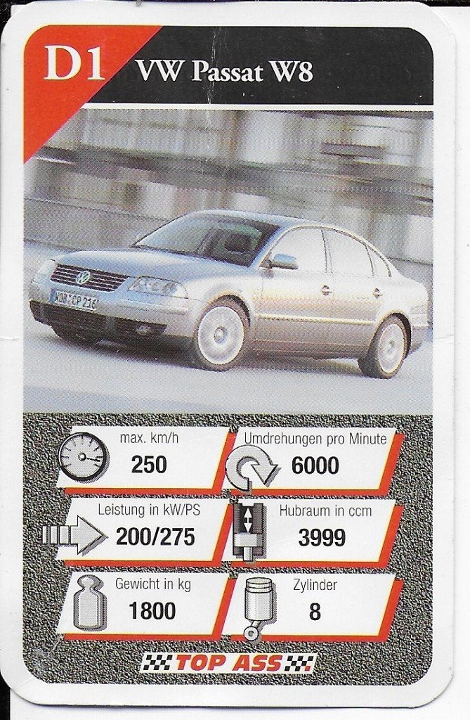 Kw5195 autokaartje vw passat w8 ( d1 ), Ophalen of Verzenden, Gebruikt, Auto's