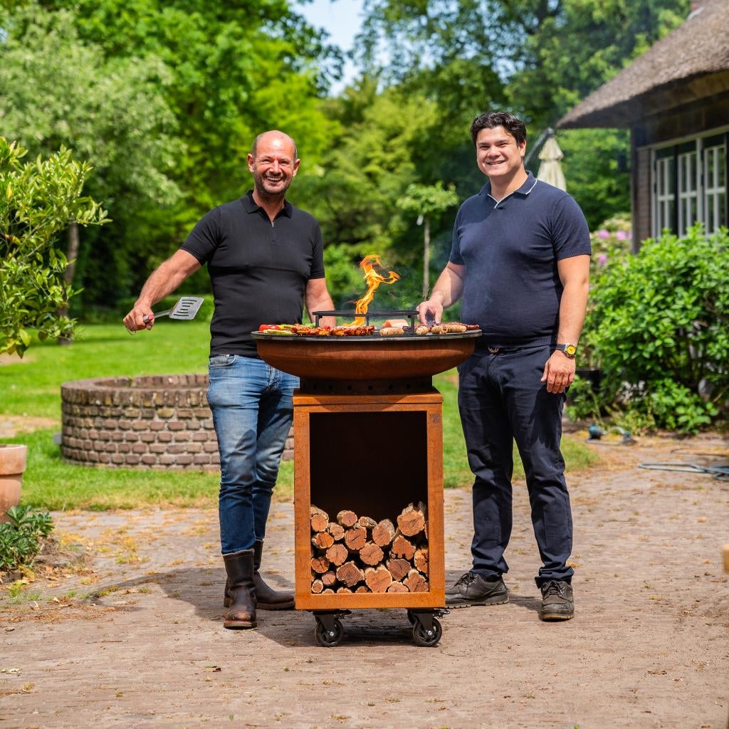 BBQ Plancha Hermano XL 80 Cortenstaal met houtopslag NW, Tuin en Terras, Houtskoolbarbecues, Ophalen of Verzenden, Nieuw, RJRoyal Living