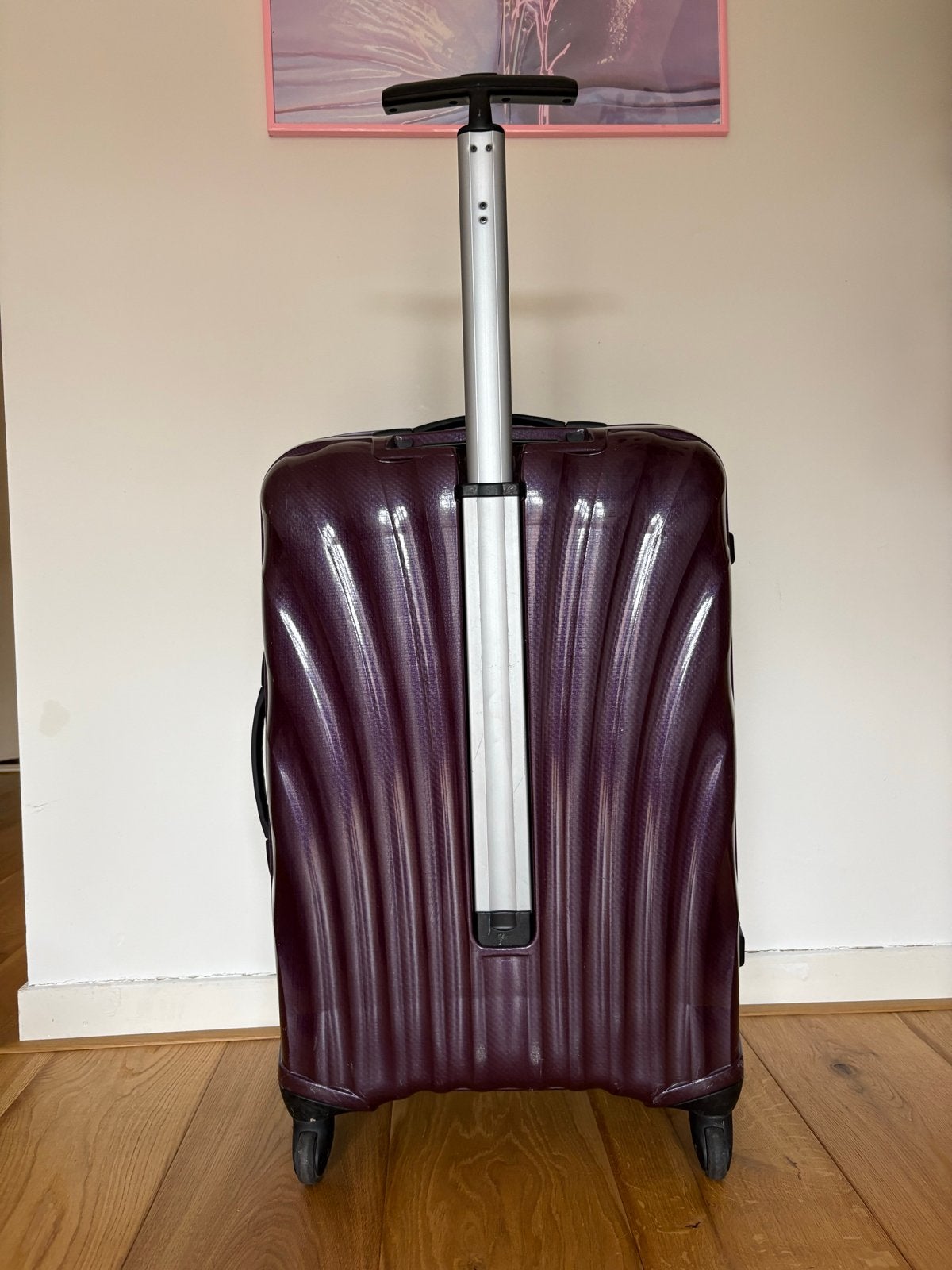 Samsonite koffer paars met wieltjes en uitschuifbare handgre, Ophalen, 30 cm of meer, Gebruikt, Paars