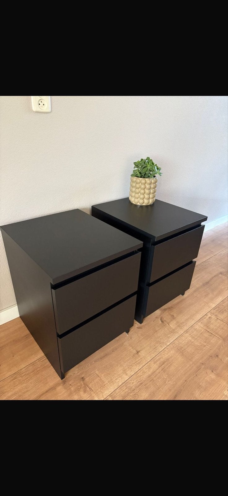 VANDAAG HALEN €50 2x IKEA Malm Nachtkastjes - Mat Zwart -, Ophalen, Minder dan 45 cm, Zo goed als nieuw, Minder dan 55 cm