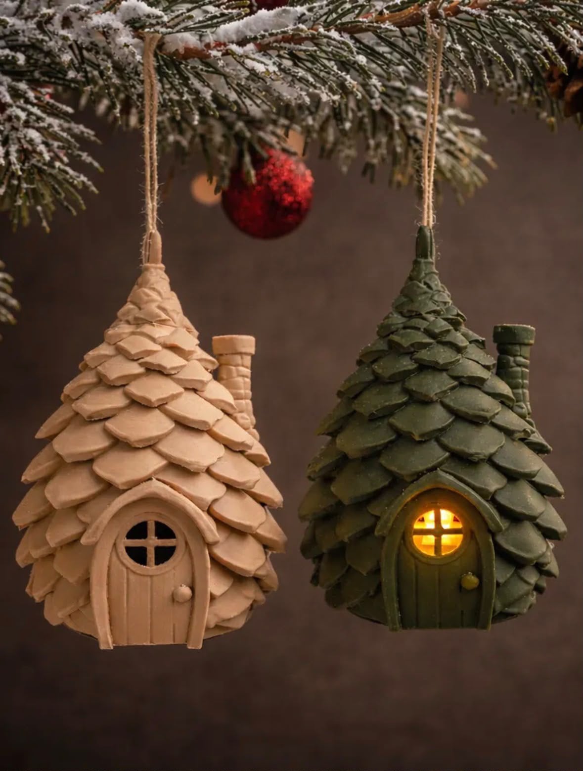 Dennenappel kersthuisje kerstversiering incl lichtje, Ophalen of Verzenden, Nieuw
