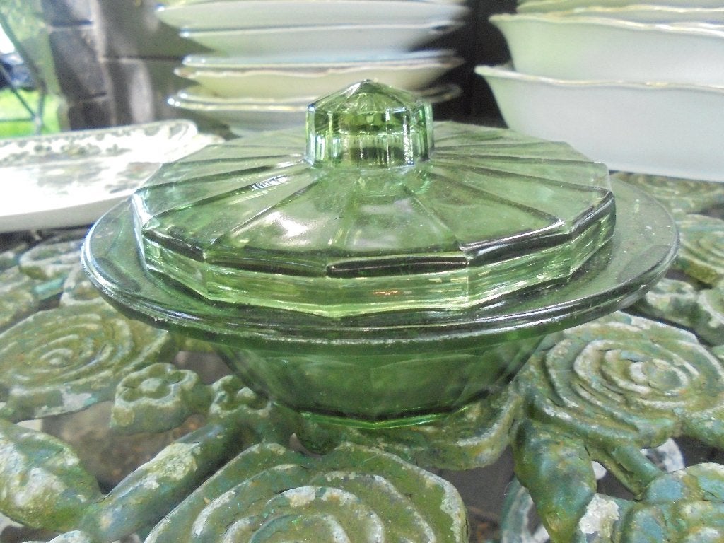 Oude groen (pers) glazen botervloot, Antiek en Kunst, Ophalen of Verzenden