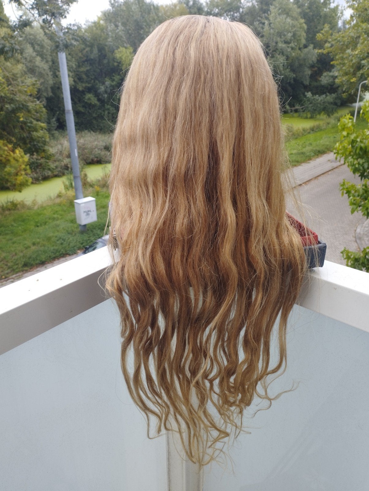 Honey blond ombre 65cm human hair wig, Ophalen of Verzenden, Nieuw, Pruik of Haarverlenging