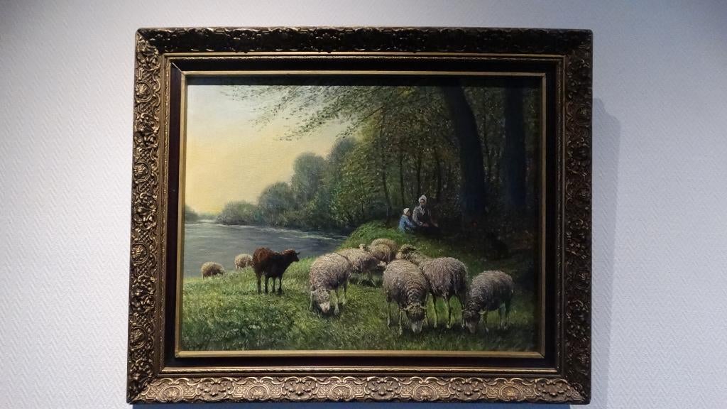 Prachtige Schilderij met schapen onder een boom, Ophalen of Verzenden