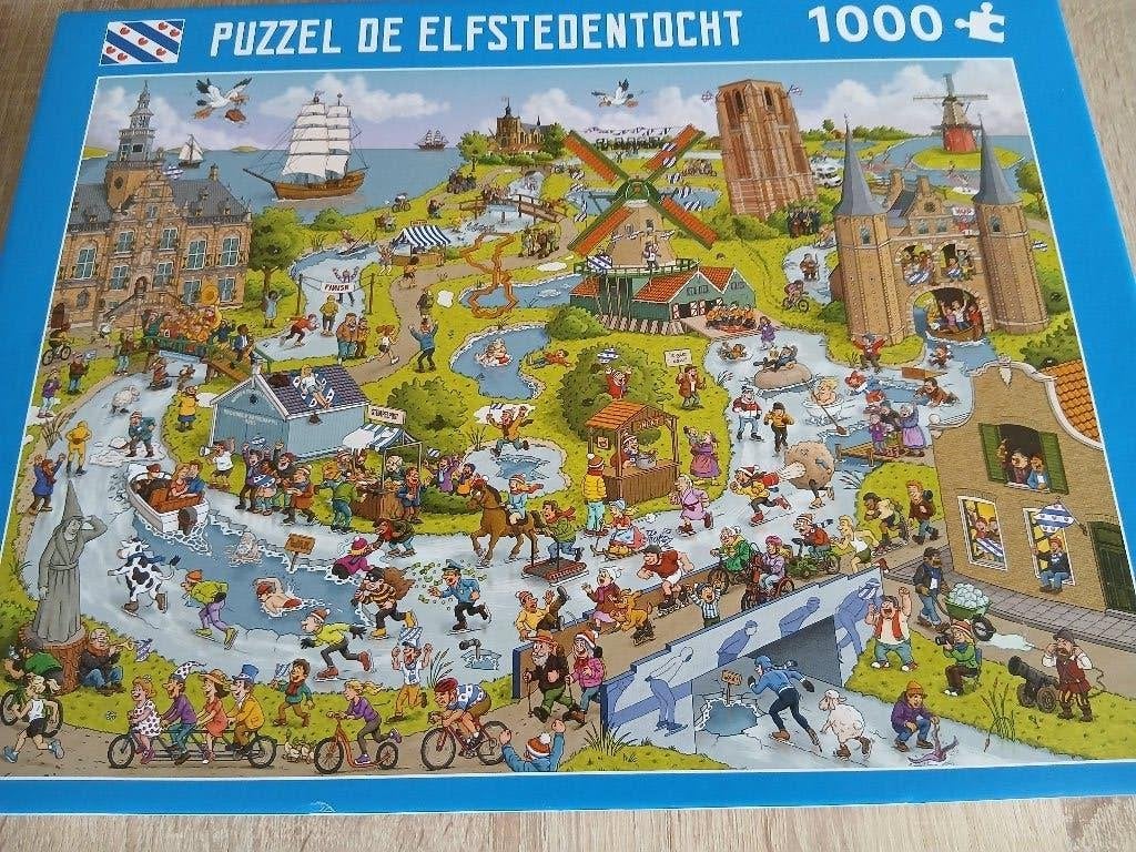 legpuzzel de Friese elfsteden tocht, Hobby en Vrije tijd, Ophalen of Verzenden, 500 t/m 1500 stukjes, Zo goed als nieuw, Legpuzzel