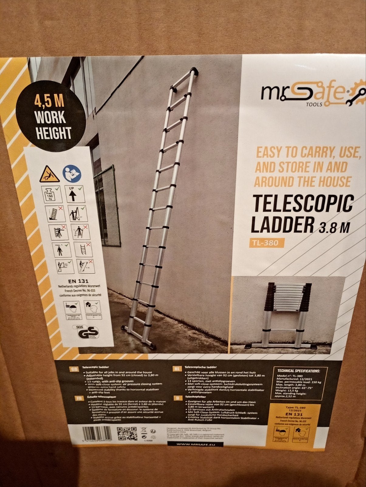 Telescoop ladder 3,8mtr, Ophalen, Nieuw, Ladder, Opvouwbaar of Inschuifbaar