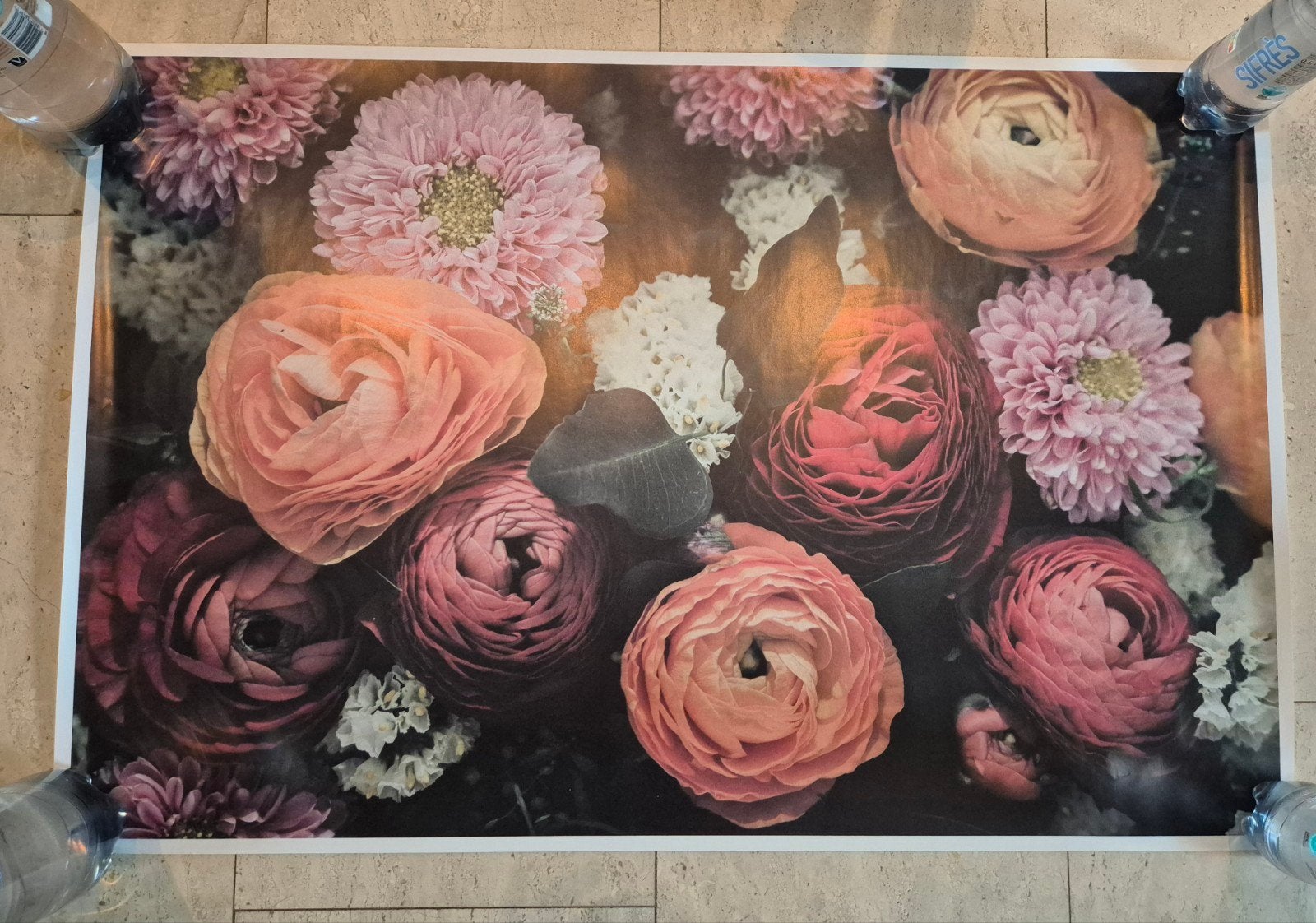 Poster roze bloemen 60x90 cm, Verzamelen, Ophalen of Verzenden