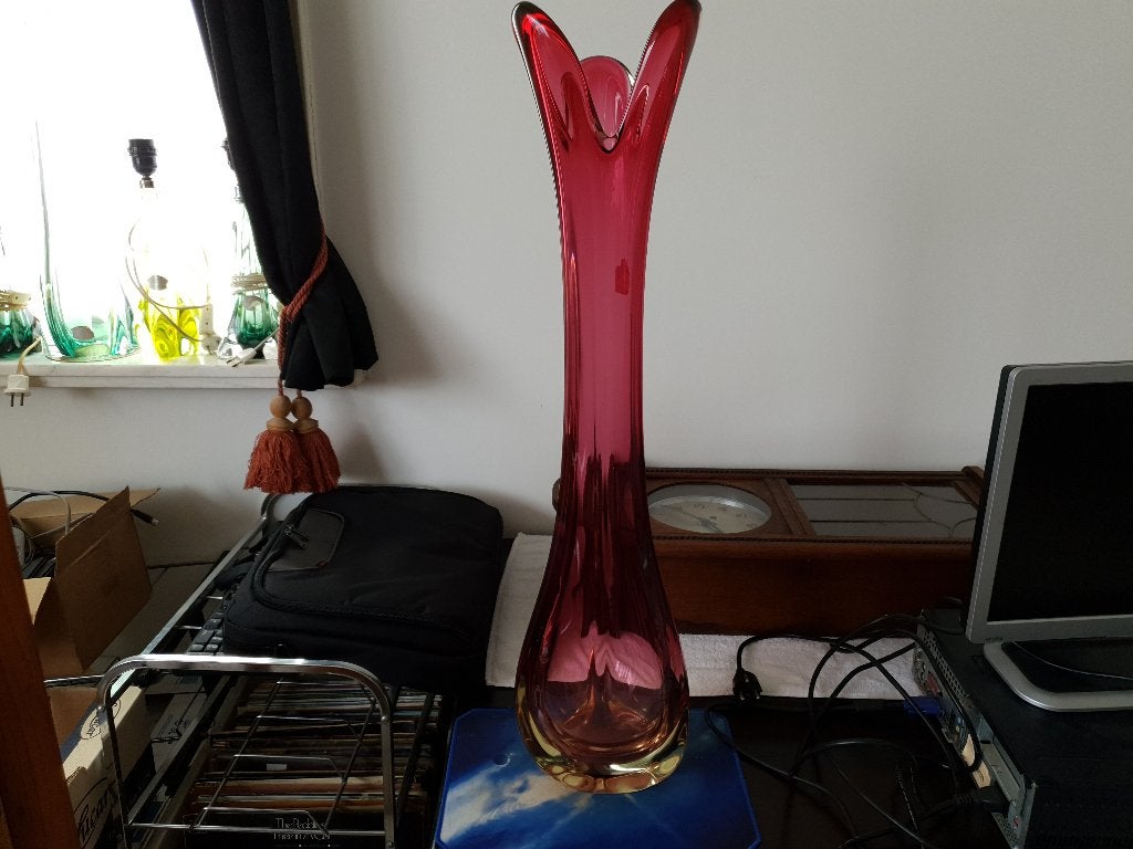 Unieke vaas Chambord Muranovase van Fratelli Toso  jaar 1939, Ophalen, 75 cm of meer, Rood, Glas