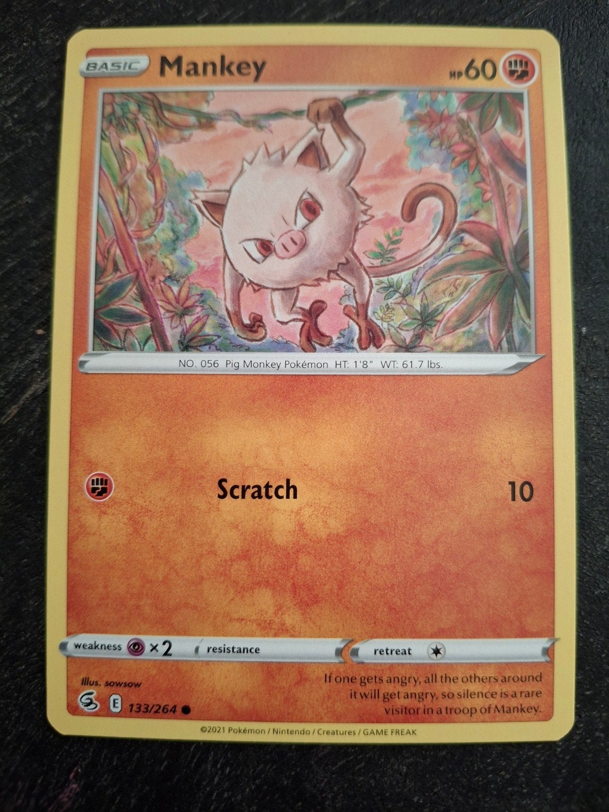 Mankey Pokémon Kaart 133/264 - Basic HP60, Ophalen of Verzenden, Zo goed als nieuw, Losse kaart