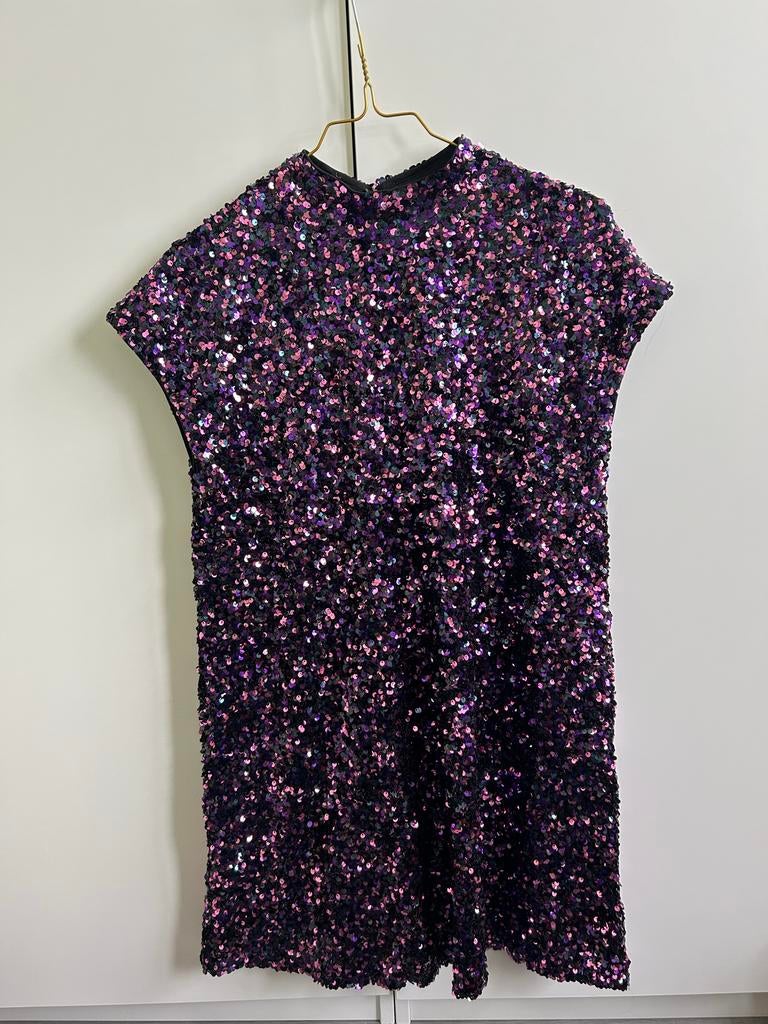 Paarse pailletten jurk van Zara, maat XS, Paars, Ophalen of Verzenden, Zo goed als nieuw, Maat 34 (XS) of kleiner