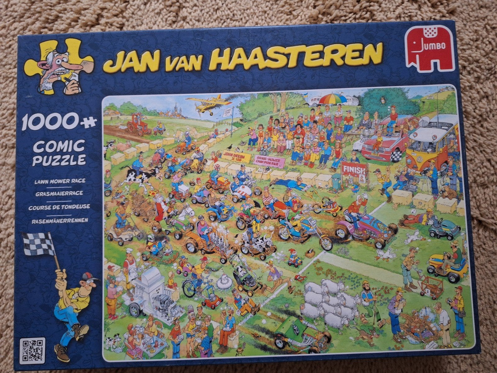 Jan van haasteren puzzel grasmaaierrace, Ophalen, 500 t/m 1500 stukjes, Zo goed als nieuw