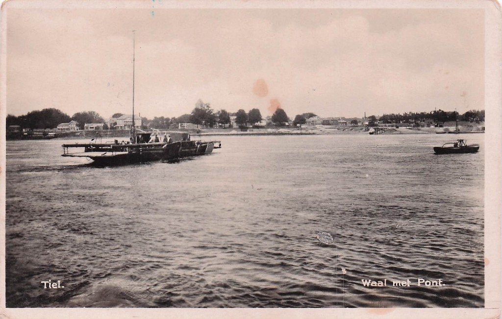 Tiel - Waal met Pont (oudere kaart), Ophalen of Verzenden, 1940 tot 1960, Gelopen, Gelderland