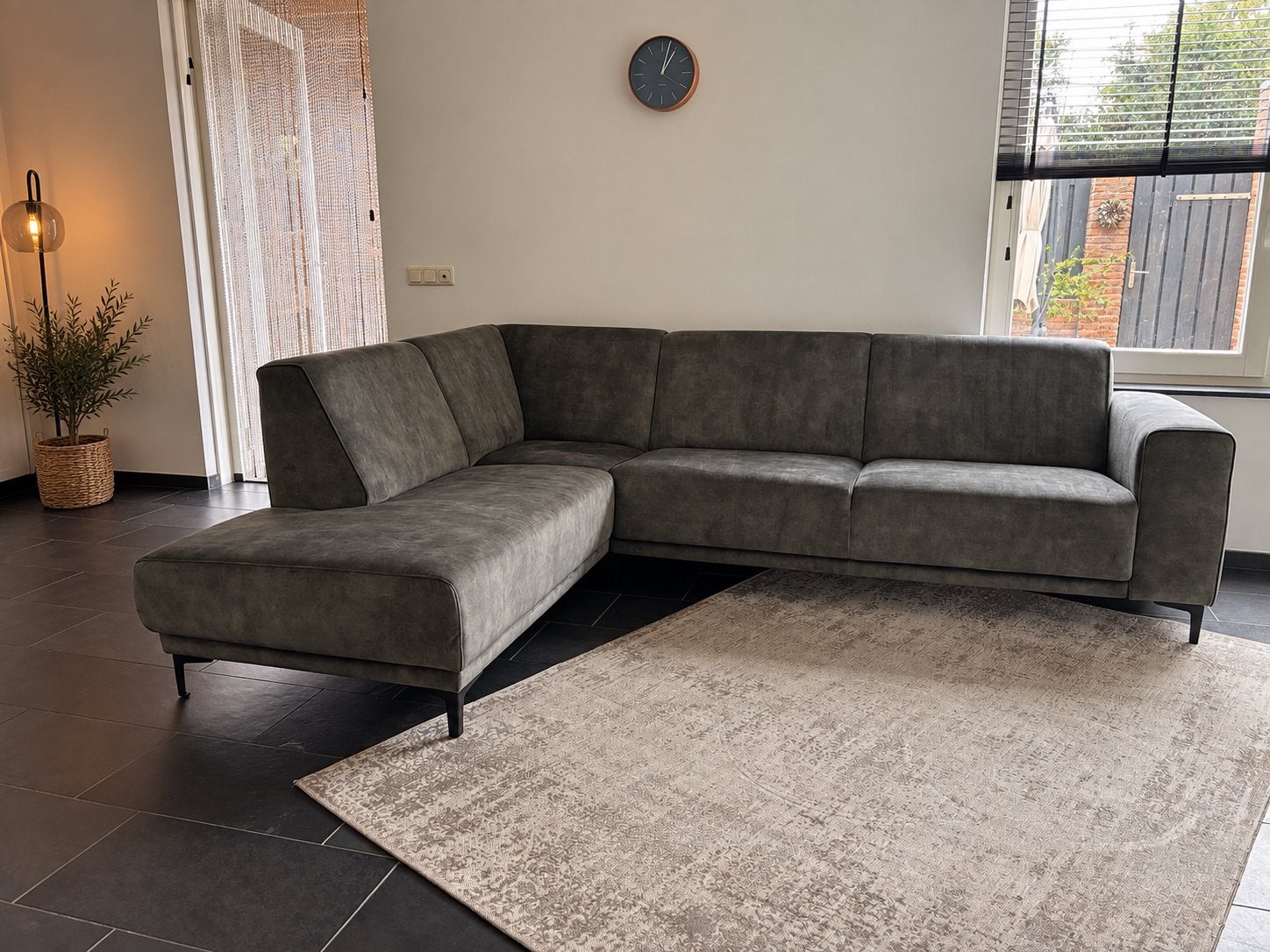Moderne hoekbank met chaise longue - Forest green, Ophalen, Gebruikt, Stof