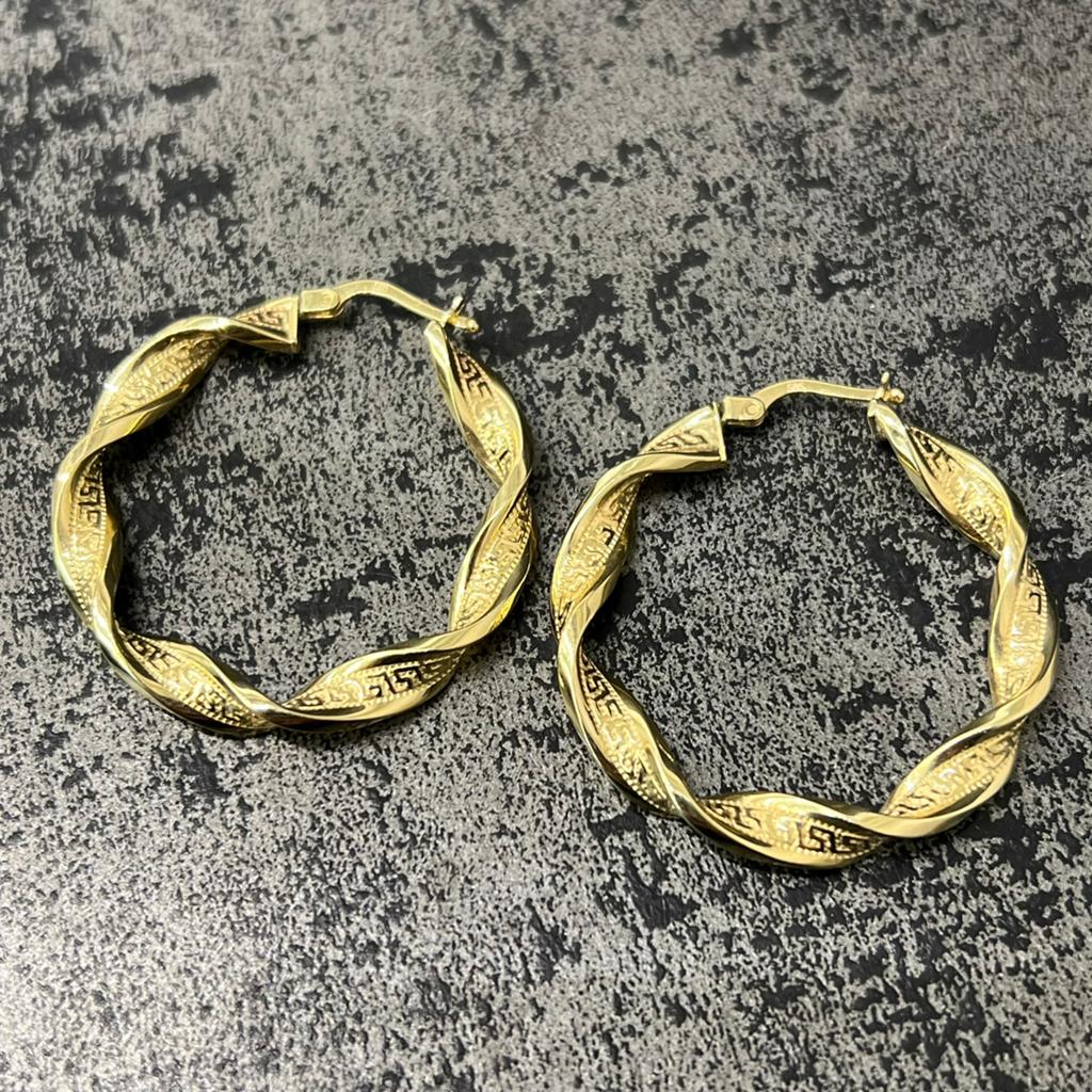 14k gouden wokkels oorbellen versace patroon, Ophalen of Verzenden, Zo goed als nieuw, Goud